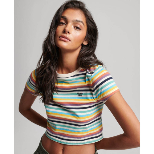 Superdry Γυναικεία κοντομάνικη μπλούζα Vintage Stripe Crop T-Shirt